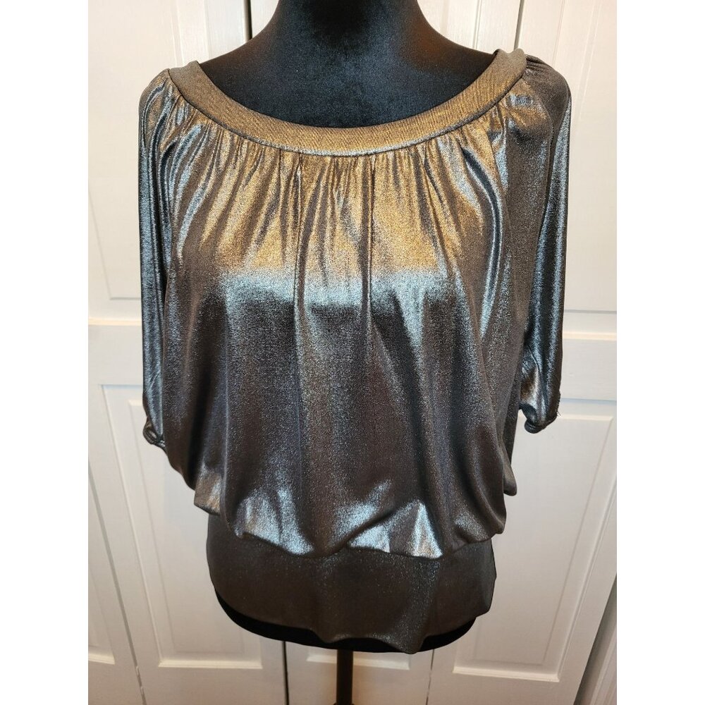 INC Vintage Y2k Silver Metallic Pleated Bubble Top PM Glam Party Retro New Year